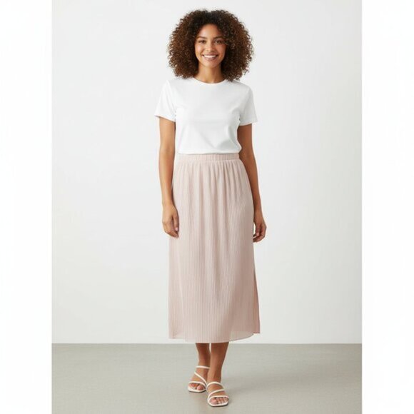 Aritzia Wilfred Celesse Pleated Midi Skirt Side Slit High Rise Waist Pink XXS - Picture 3 of 11